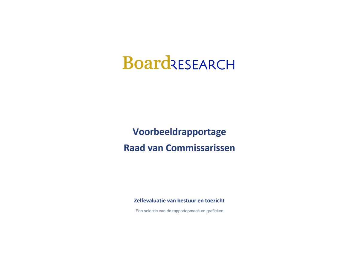 Voorbeeld uit de BoardResearch-rapportgenerator met voorbeeldgegevens